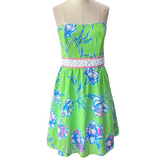 Lilly Pulitzer Green & blue floral silk blend LANGLEY Strapless dress Sundress 6 - Picture 14 of 14